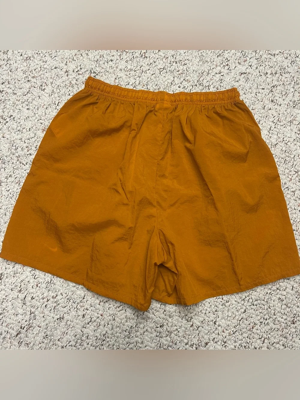 Vintage Nike Rust Orange Men’s Nylon Shorts Sz XL 90s Mini Swoosh Drawstring 5”